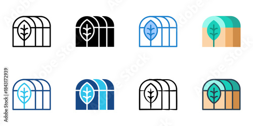 Green house icon set multiple style vector collection. Editable Stroke 
