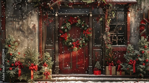 Christmas wreath door decoration renderings
