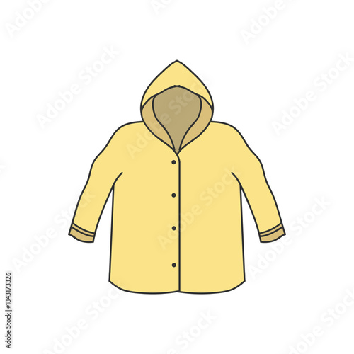 Vector Flat Design Yellow Raincoat Illustration with Hood