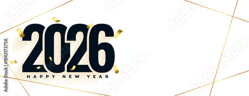 2026 new year banner with golden confetti decor