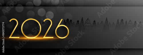golden 2026 text new year festive dark banner with text space