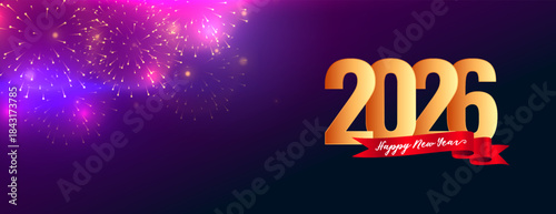 happy new year 2026 event banner with firework decor