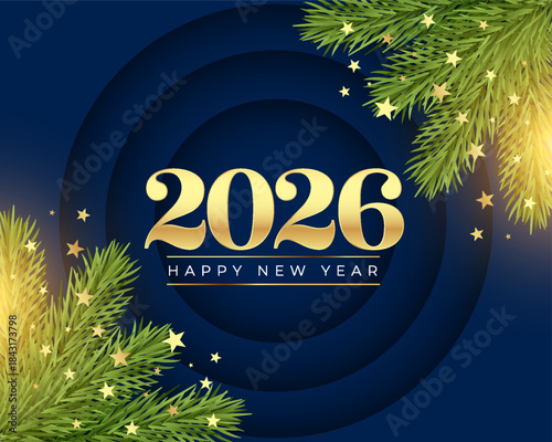 2026 new year festive background with pine leaves