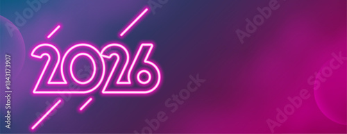 line art 2026 neon text new year banner with copyspace