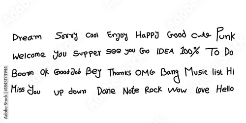 Handwritten Doodle Words Set Vector Ink Typography Design