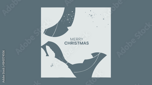 A festive christmas card design featuring a stylish womans legs and high heel shoe in a modern minimalist gray silhouette on a light grey background with text
