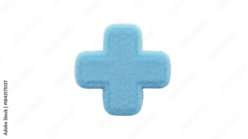Fototapeta premium Fluffy Light Blue Plus Sign Symbol With Soft Edges On Transparent Background With Soft Lighting And Detailed Texture