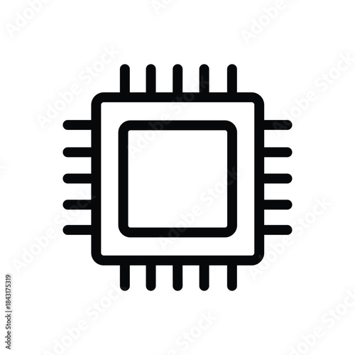 Minimalist processor chip icon with clean square outline and pins, representing computing hardware, electronics, processing power, and digital technology