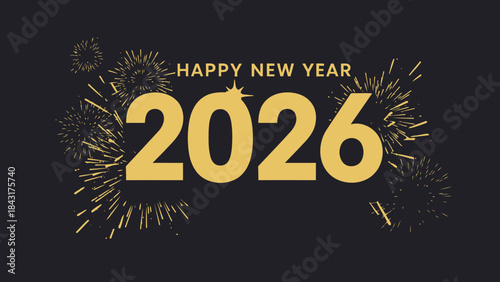 Happy new year 2026 celebration with gold fireworks on