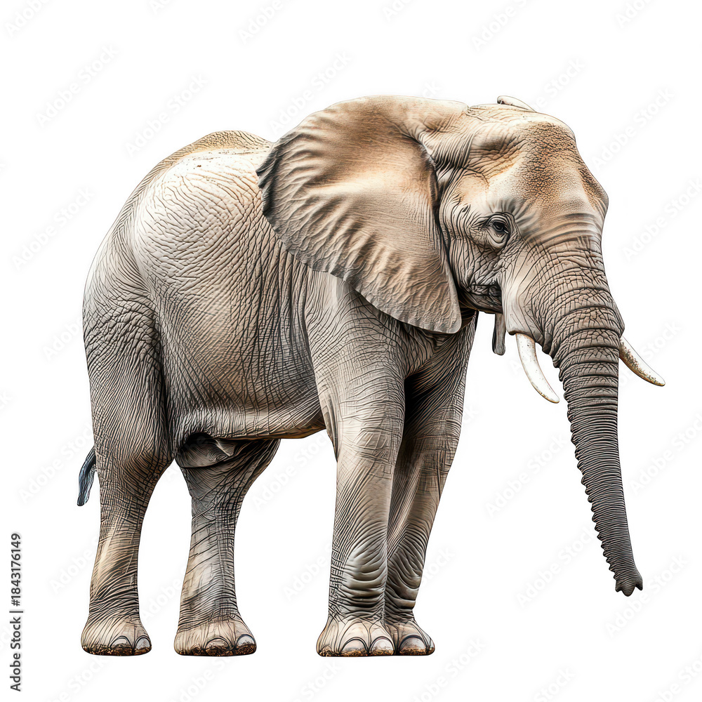 Obraz premium A majestic elephant standing gracefully. its large ears and trunk. set against a plain background. symbolizing wildlife conservation and natural beauty