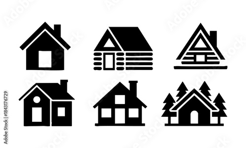 Black house and cabin silhouette icon set vector illustration, easily editable.