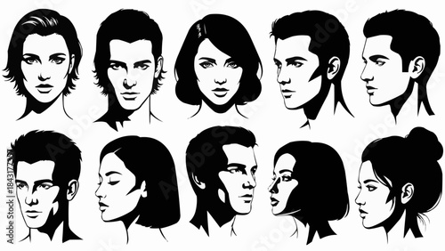 Collection of Diverse Human Faces in Black and White Artistic Style.