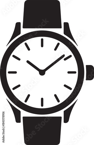 Black and white wristwatch with analog display and rectangular crown time