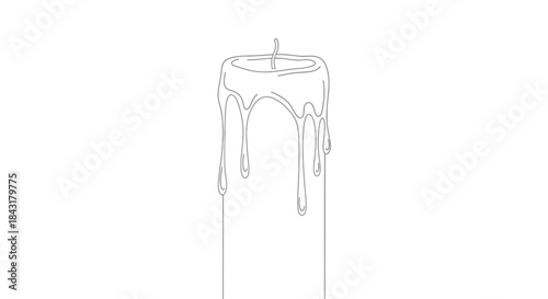 Tall pillar candle line art with subtle wax drips
