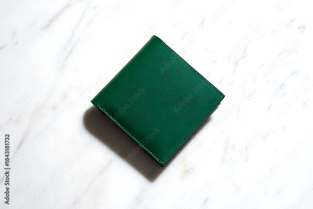 Fototapeta premium Green diamond shape on white background with shadow