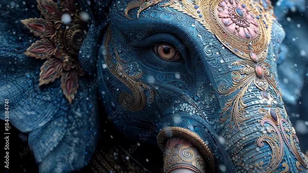 custom made wallpaper toronto digitalExquisite Blue and Gold Ornate Elephant Head with Intricate Details and Sparkling Effects