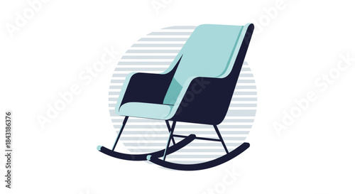 Stylish and modern blue rocking chair with a sleek design, isolated on a white background with a striped circle pattern.