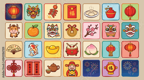 Chinese New Year icons and symbols