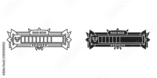Raid boss health bar ui element set for video games, fantasy rpg interface design