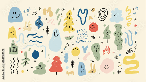 Abstract Doodle Shapes and Characters Collection.