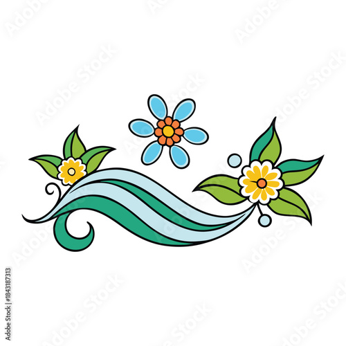 Elegant florals blend with flowing wave patterns, creating a harmonious design that feels fresh and dynamic, where soft petals meet gentle motion in a calming, artistic balance.
