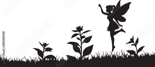 Elegant Fantasy Fairy Silhouette with Flowing Magical Trails.