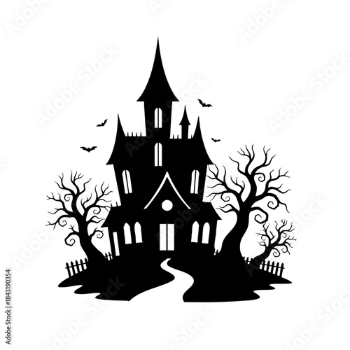 Spooky Haunted House Silhouette Halloween Design Element