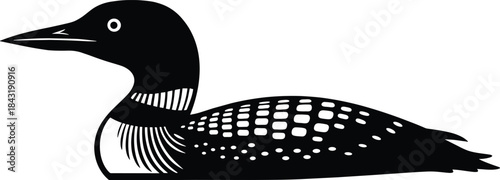 Common Loon Bird Black Silhouette Vector Illustration Waterfowl Diver Wildlife Nature Swimming Aquatic Animal Lake Pond River Icon
