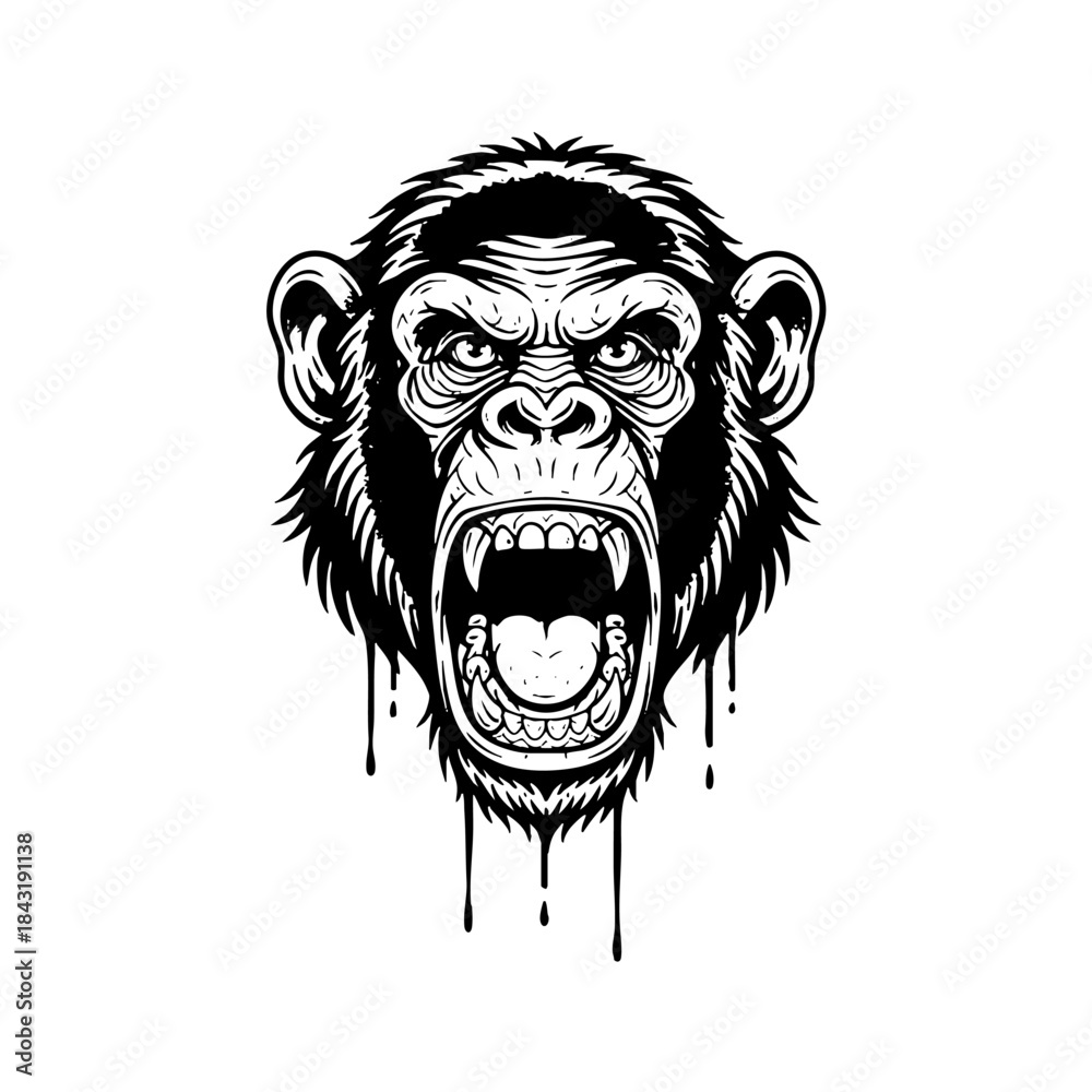 Fototapeta premium Aggressive roaring chimpanzee face mascot vector illustration.