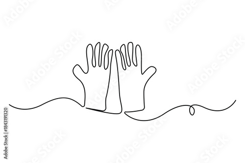 Continuous one line drawing of winter mittens minimalist outline illustration
