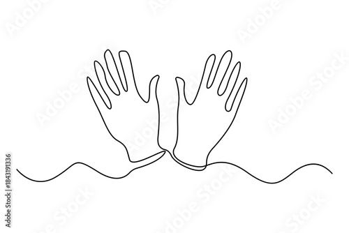 Continuous one line drawing of winter mittens minimalist outline illustration
