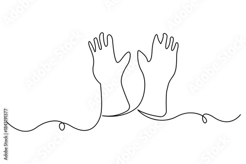 Continuous one line drawing of winter mittens minimalist outline illustration
