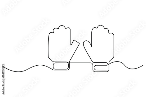 Continuous one line drawing of winter mittens minimalist outline illustration
