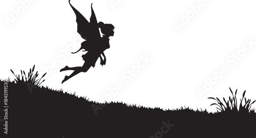 Magical Fairy Silhouette Blowing Star Dust – Fantasy Vector Illustration.