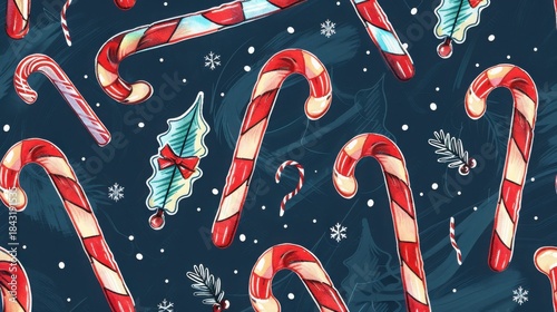 Hand-drawn Christmas candy cane pattern