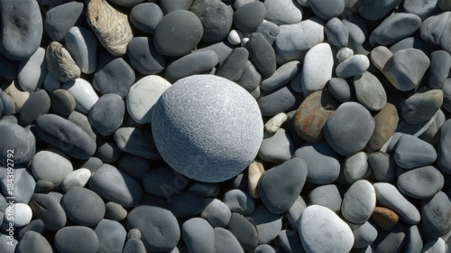 Smooth wet beach pebbles with off-center stone focal point for spa texture background, wellness brand visual, natural surface mockup, organic design element, calming editorial layout

