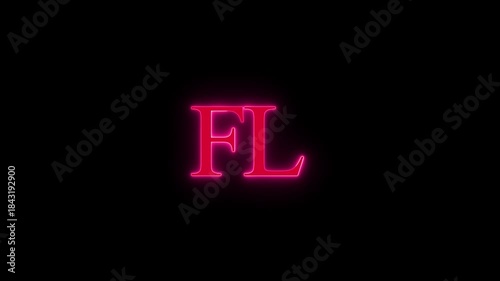 Neon glowing red fl lettering motion graphic element
