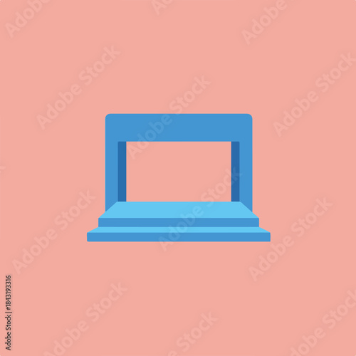 Blue stage with overhead frame on pale background. Suitable for presentations, concerts, events, and performances. Perfect for business or entertainment concepts.