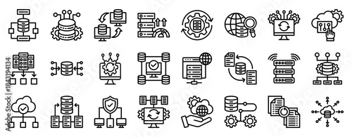 Data Center Icon Set Collection Outline Style. Vector illustration.