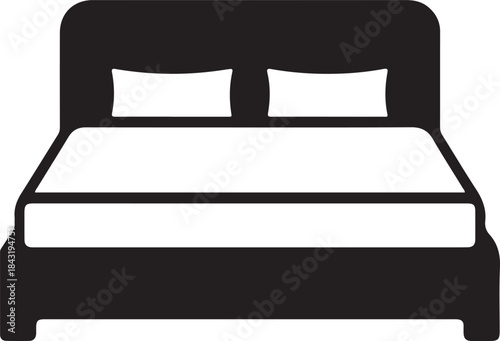 Black and white of a double bed with two white pillows and a white mattress silhouette