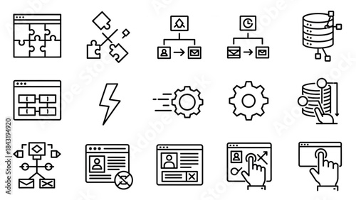 Business Workflow and Management Icons Set – Modern Outline Vector