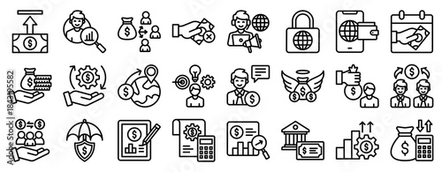 Financial Service Icon Set Collection Outline Style. Vector illustration.