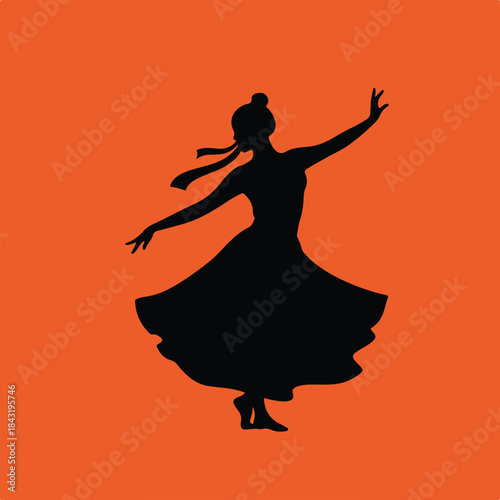 Silhouette of woman dancing in graceful pose, perfect for dance studios, performance posters, event flyers, and lifestyle blogs.