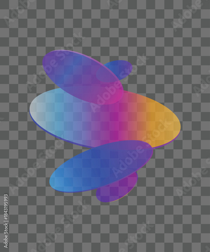 Stacked translucent ellipses with a soft gradient against a transparent backdrop. Abstract 3d render of colorful oval shapes arranged dynamically, creating a modern and ethereal visual.