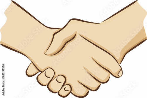 A cartoon illustration depicting two hands clasped in a friendly handshake