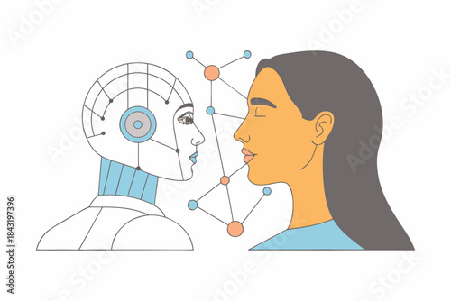 The intersection of human intelligence and artificial intelligence illustrated in profile