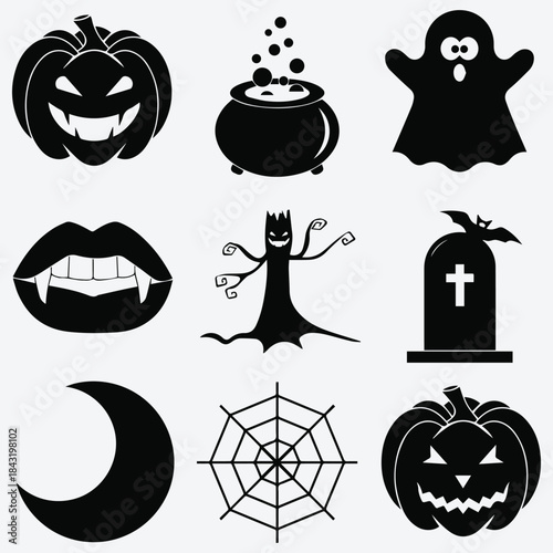 Scary Halloween Icon Set Flat
