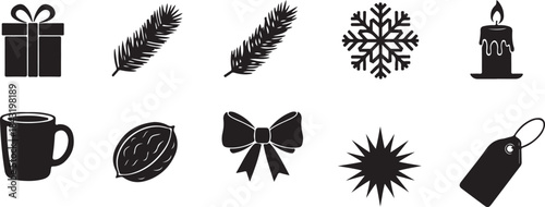 Festive Christmas and Winter Holiday Icons in Silhouette celebration
