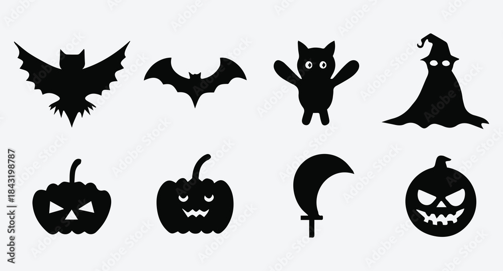 Fototapeta premium Halloween Icon Silhouette Vector Set