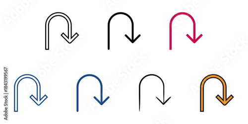 Turn back icon set multiple style vector collection. Editable Stroke 
